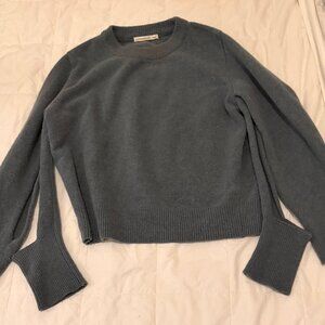 London Flat Knit Oversized Sweater w/ Wrap Cuff Sleeves – Blue Grey – One Size